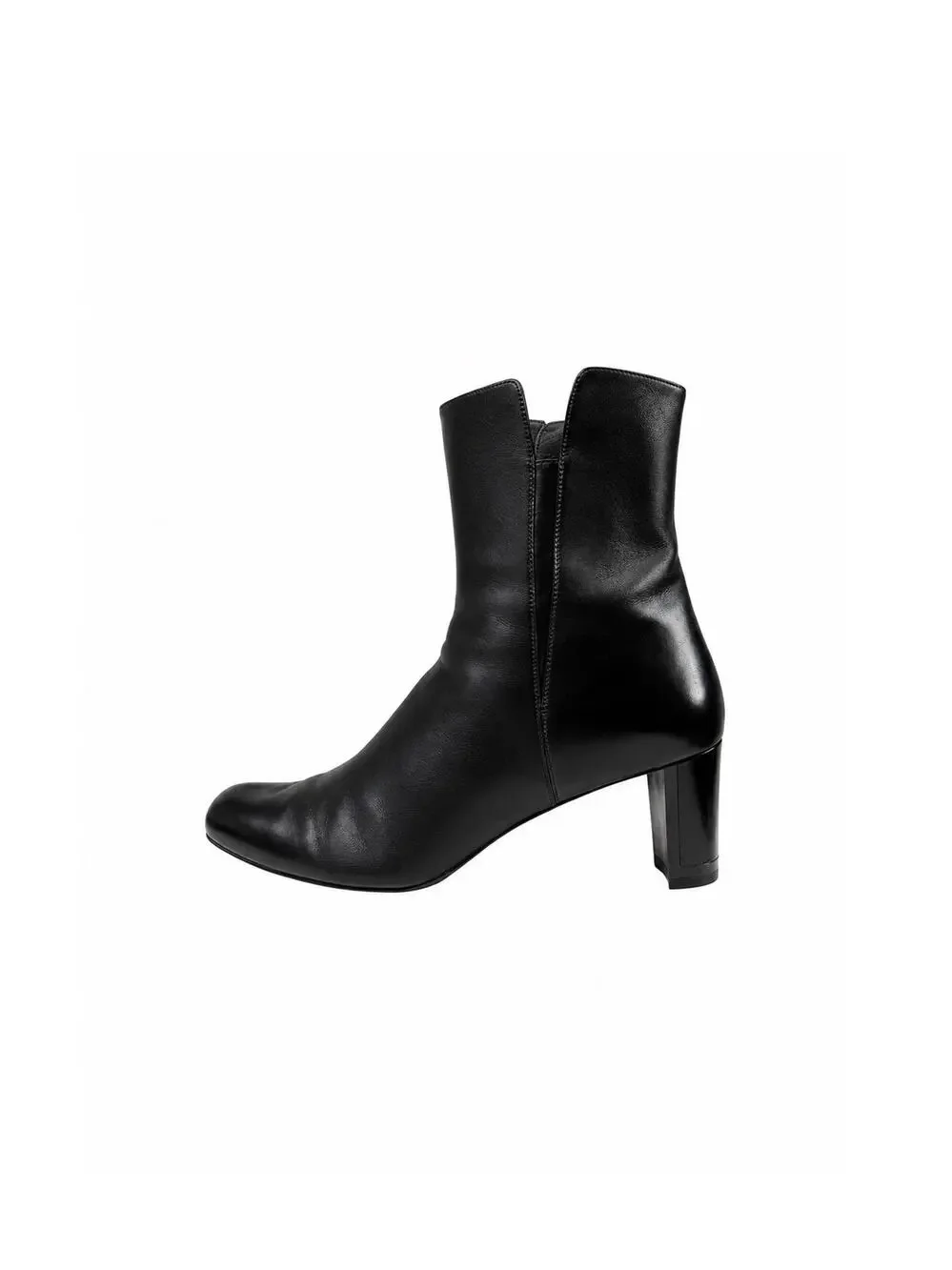 Stuart Weitzman Black Leather Ankle Boots Almond Toe Heeled Minimalist Booties